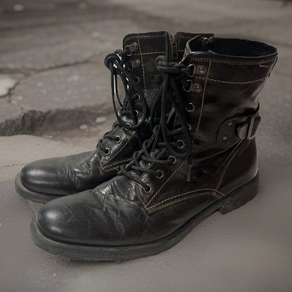 ASTON GREY Collection Rockcastle Black Leather Lace Up Zip Boots Mens 11 US NICE